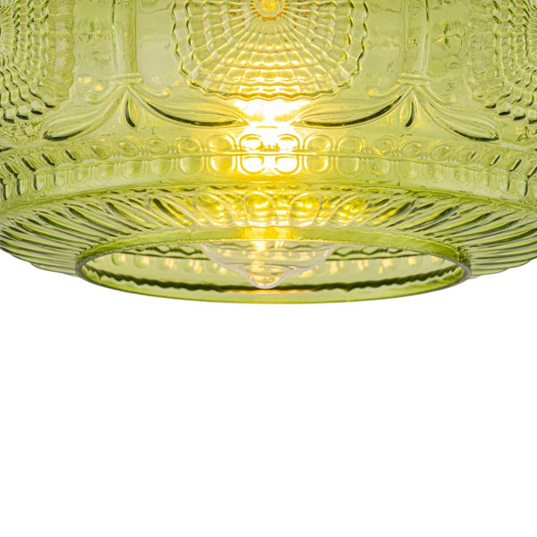 Chandelierias-Translucent Green 1-Light Embossed Glass Drum Semi-flush Mount-Semi Flush-Brass-