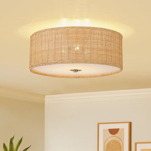 Chandelierias-Tropical Hand-woven 3-Light Rattan Drum Semi-flush Mount-Semi Flush-Brass-1-Pack