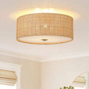 Chandelierias-Tropical Hand-woven 3-Light Rattan Drum Semi-flush Mount-Semi Flush-Brass-1-Pack