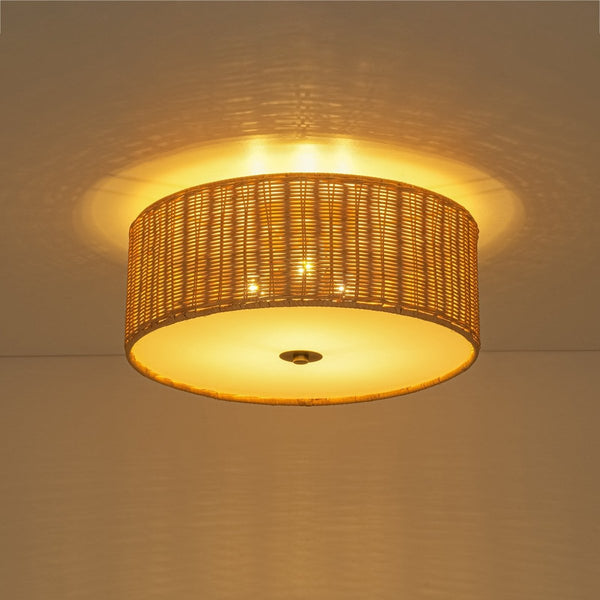 Chandelierias-Tropical Hand-woven 3-Light Rattan Drum Semi-flush Mount-Semi Flush-Brass-2-Pack