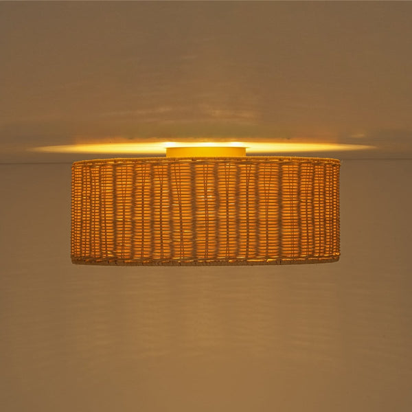Chandelierias-Tropical Hand-woven 3-Light Rattan Drum Semi-flush Mount-Semi Flush-Brass-2-Pack