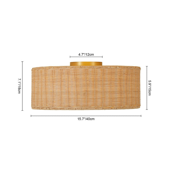 Chandelierias-Tropical Hand-woven 3-Light Rattan Drum Semi-flush Mount-Semi Flush-Brass-2-Pack