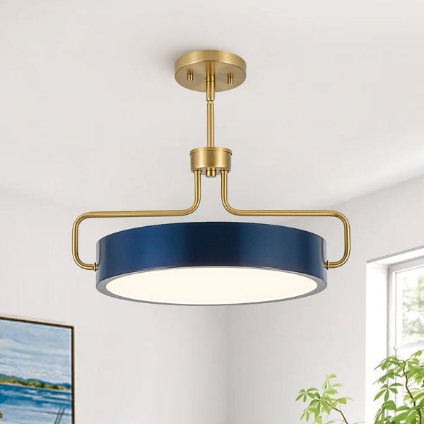 Chandelierias - Ultra Modern Dimmable LED Geometric Drum Pendant - Pendants - Blue & Brass - 