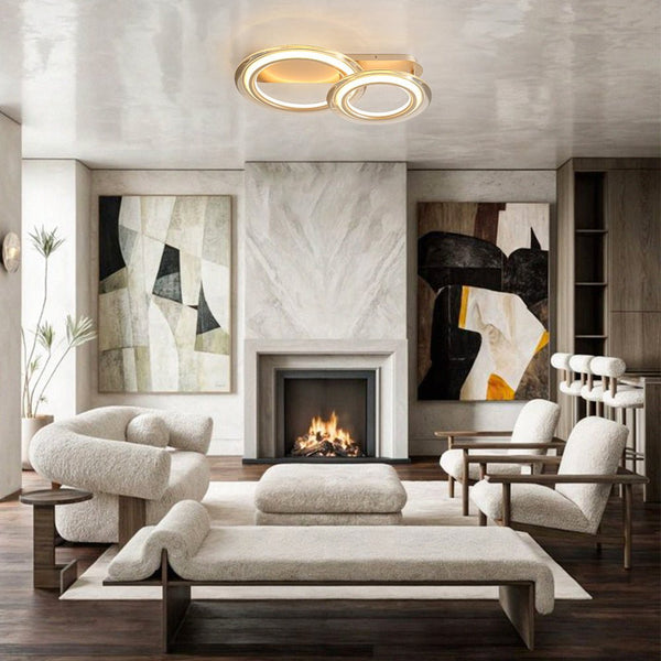 Chandelierias - Ultra - modern Dual - ring Dimmable LED Semi - flush Mount - Semi Flush - Light Gold - 