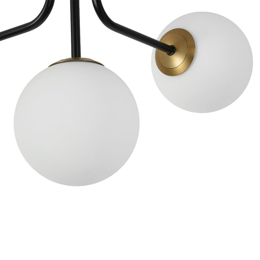 Chandelierias - Unique 5 - Light Milk Glass Sputnik Semi - Flush Mount - Semi Flush - Black & Brass - 