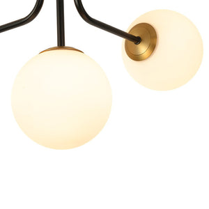 Chandelierias - Unique 5 - Light Milk Glass Sputnik Semi - Flush Mount - Semi Flush - Black & Brass - 