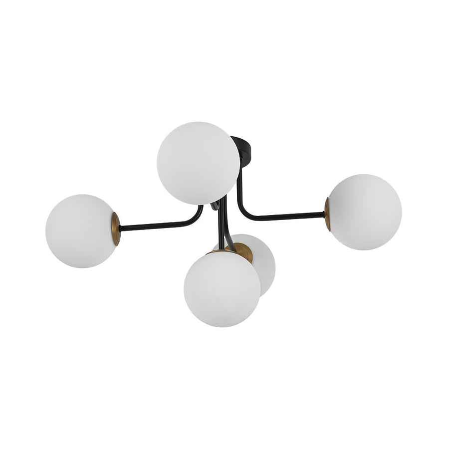 Chandelierias - Unique 5 - Light Milk Glass Sputnik Semi - Flush Mount - Semi Flush - Black & Brass - 