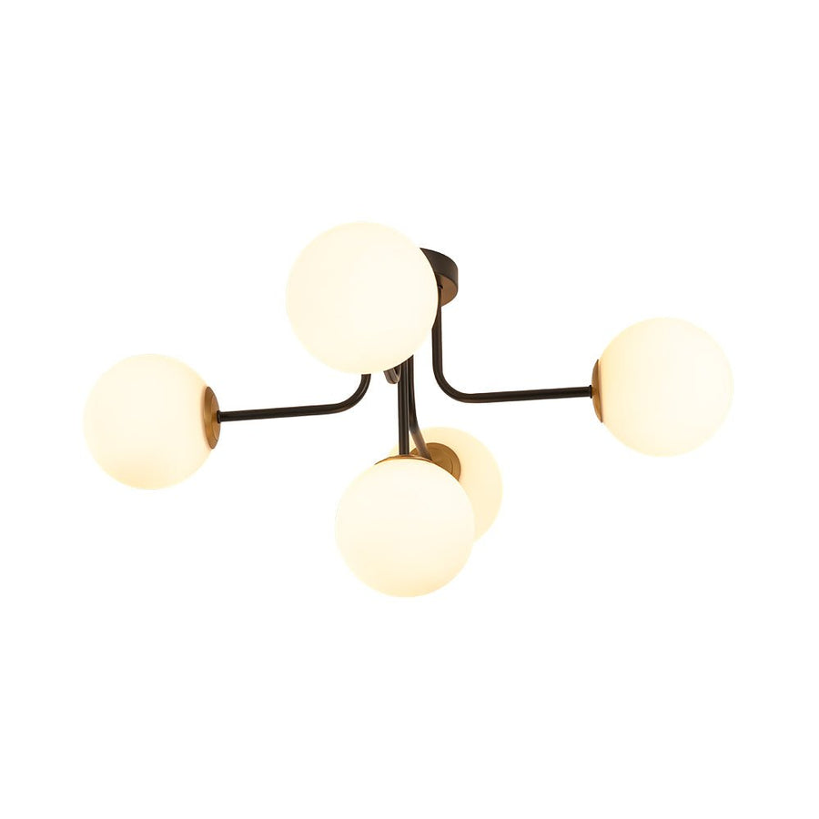 Chandelierias - Unique 5 - Light Milk Glass Sputnik Semi - Flush Mount - Semi Flush - Black & Brass - 