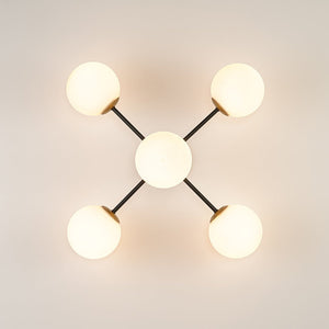 Chandelierias - Unique 5 - Light Milk Glass Sputnik Semi - Flush Mount - Semi Flush - Black & Brass - 