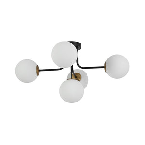 Chandelierias - Unique 5 - Light Milk Glass Sputnik Semi - Flush Mount - Semi Flush - Black & Brass - 