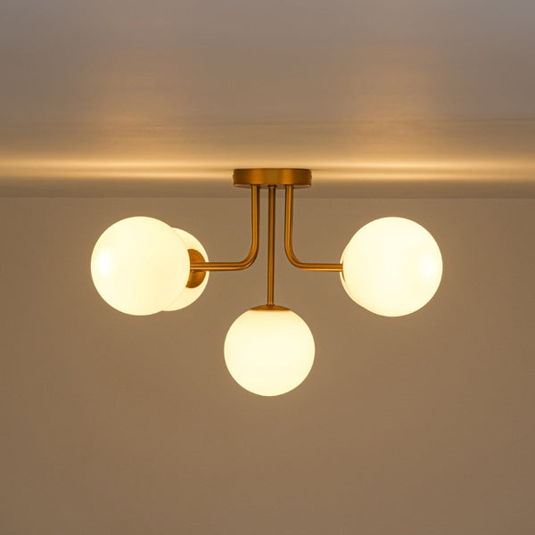 Chandelierias-Unique 5-Light Milk Glass Sputnik Semi-Flush Mount-Semi Flush-Brass-