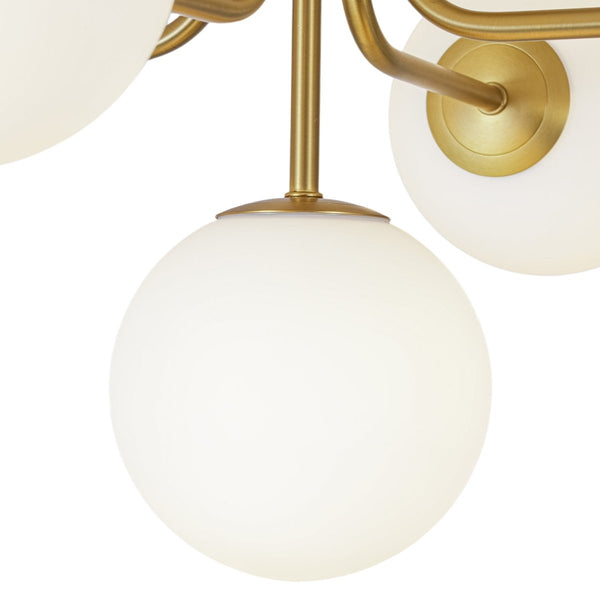 Chandelierias-Unique 5-Light Milk Glass Sputnik Semi-Flush Mount-Semi Flush-Brass-