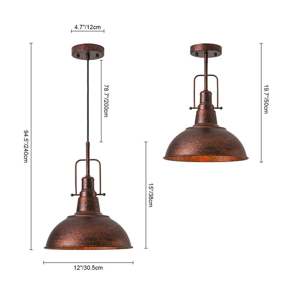 Chandelierias-Vintage 1-Light Rusted Metal Rolled Barn Pendant-Pendants-2-Pack-