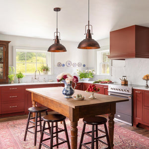 Chandelierias-Vintage 1-Light Rusted Metal Rolled Barn Pendant-Pendants-2-Pack-