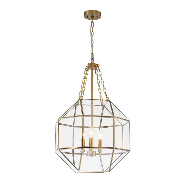 Chandelierias - Vintage 3 - Light Geometric Lantern Pendant - Pendants - Brass - 