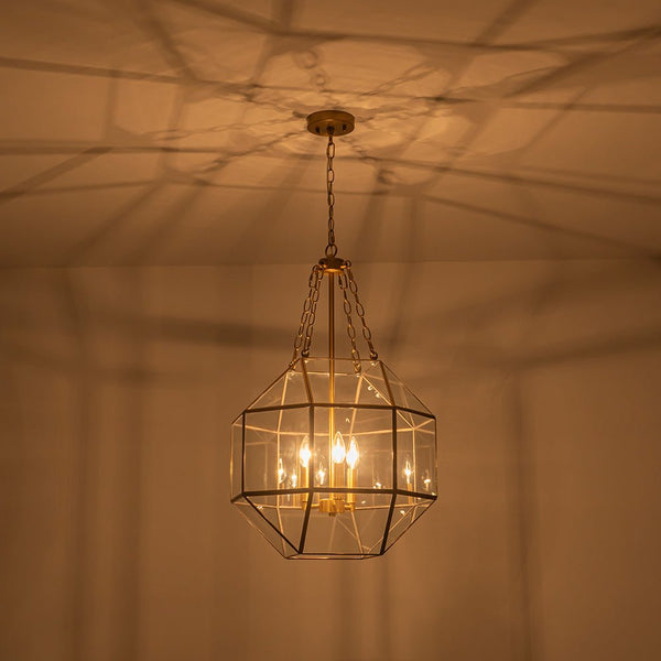 Chandelierias - Vintage 3 - Light Geometric Lantern Pendant - Pendants - Brass - 