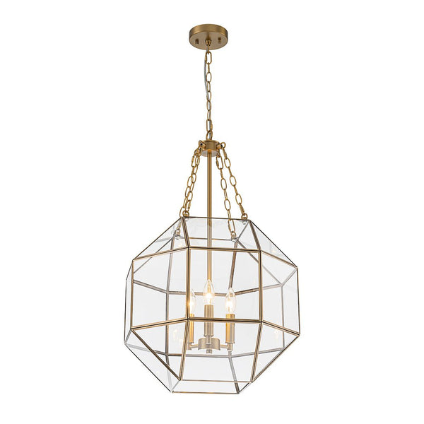 Chandelierias - Vintage 3 - Light Geometric Lantern Pendant - Pendants - Brass - 