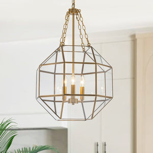 Chandelierias - Vintage 3 - Light Geometric Lantern Pendant - Pendants - Brass - 