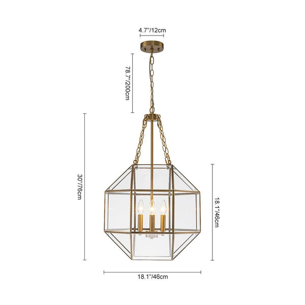Chandelierias - Vintage 3 - Light Geometric Lantern Pendant - Pendants - Brass - 
