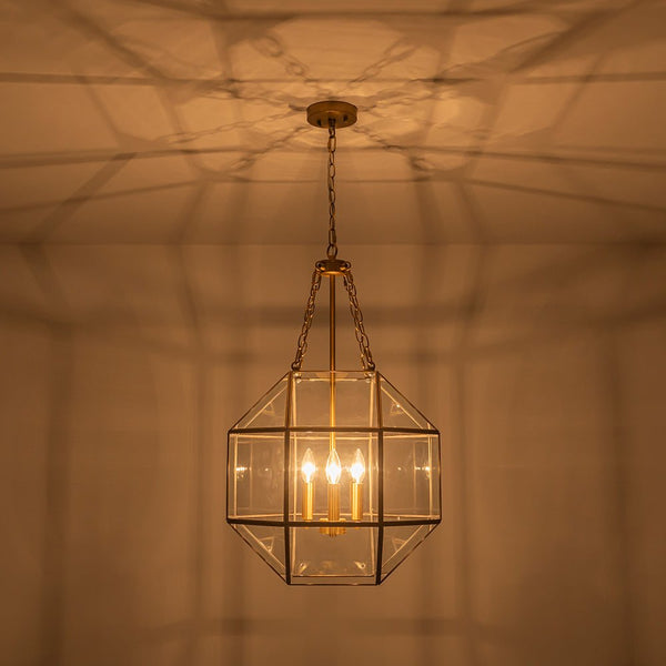 Chandelierias - Vintage 3 - Light Geometric Lantern Pendant - Pendants - Brass - 
