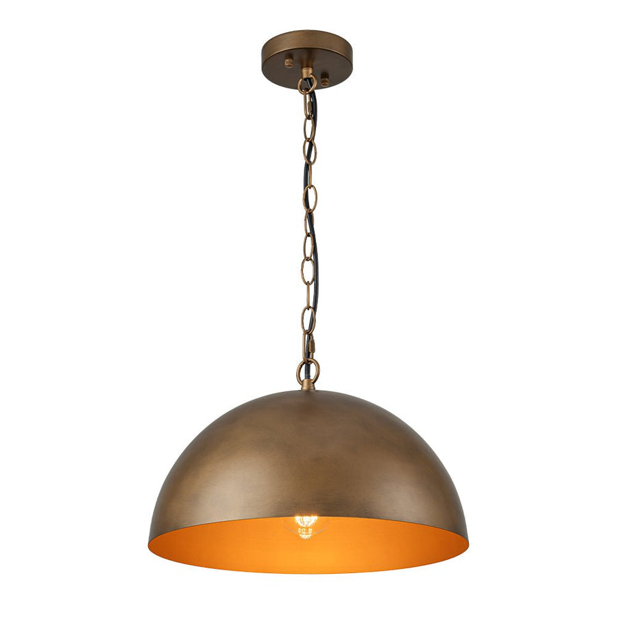 Chandelierias - Vintage Patinated Brass 1 - Light Oversized Metal Dome Pendant - Pendant - 15.7in - 