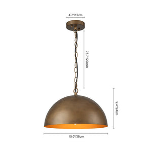 Chandelierias - Vintage Patinated Brass 1 - Light Oversized Metal Dome Pendant - Pendant - 15.7in - 