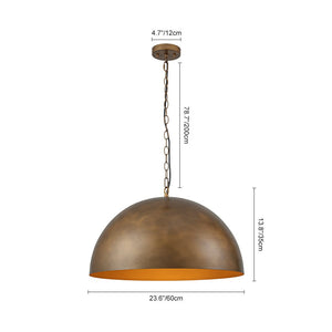 Chandelierias - Vintage Patinated Brass 1 - Light Oversized Metal Dome Pendant - Pendant - 15.7in - 