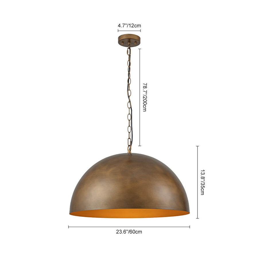 Chandelierias - Vintage Patinated Brass 1 - Light Oversized Metal Dome Pendant - Pendant - 15.7in - 