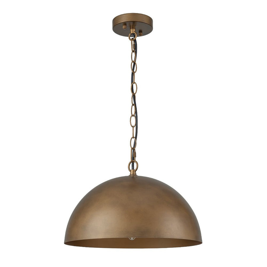 Chandelierias - Vintage Patinated Brass 1 - Light Oversized Metal Dome Pendant - Pendant - 15.7in - 