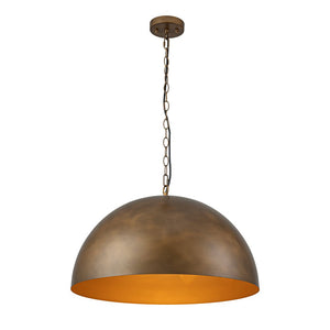 Chandelierias - Vintage Patinated Brass 1 - Light Oversized Metal Dome Pendant - Pendant - 23.6in - 