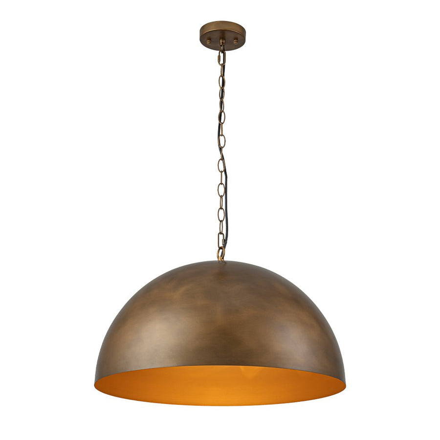 Chandelierias - Vintage Patinated Brass 1 - Light Oversized Metal Dome Pendant - Pendant - 23.6in - 