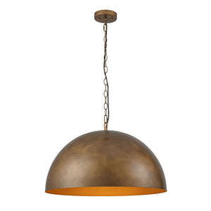 Chandelierias - Vintage Patinated Brass 1 - Light Oversized Metal Dome Pendant - Pendant - 23.6in - 