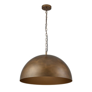 Chandelierias - Vintage Patinated Brass 1 - Light Oversized Metal Dome Pendant - Pendant - 23.6in - 