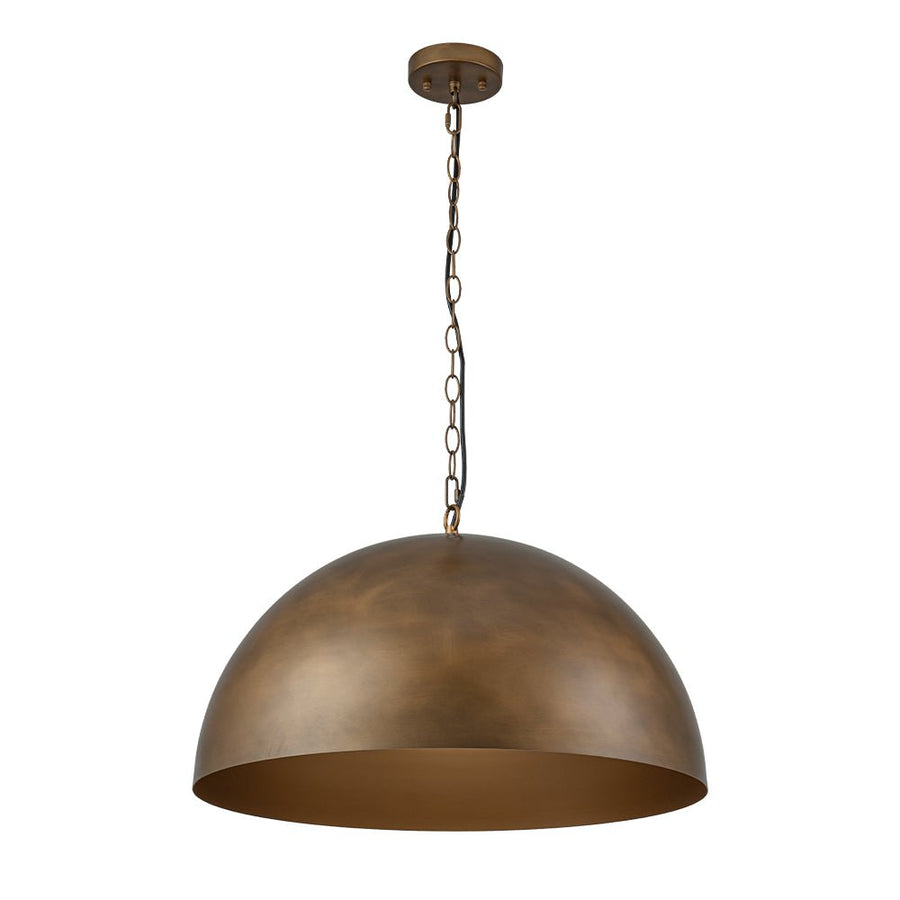 Chandelierias - Vintage Patinated Brass 1 - Light Oversized Metal Dome Pendant - Pendant - 23.6in - 