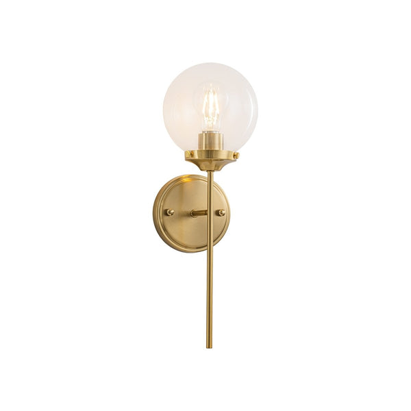 Chandelierias-Water Clear Single Globe Glass 1-Light Wall Torch Sconce-Wall Light-Brass-