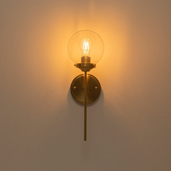 Chandelierias-Water Clear Single Globe Glass 1-Light Wall Torch Sconce-Wall Light-Brass-