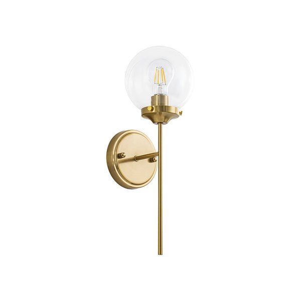 Chandelierias-Water Clear Single Globe Glass 1-Light Wall Torch Sconce-Wall Light-Brass-