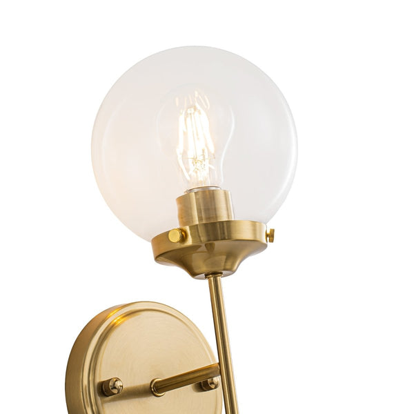 Chandelierias-Water Clear Single Globe Glass 1-Light Wall Torch Sconce-Wall Light-Brass-