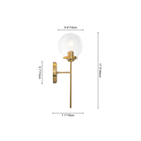 Chandelierias-Water Clear Single Globe Glass 1-Light Wall Torch Sconce-Wall Light-Brass-