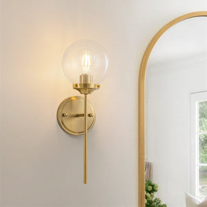 Chandelierias-Water Clear Single Globe Glass 1-Light Wall Torch Sconce-Wall Light-Brass-
