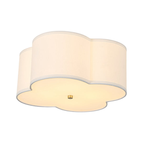 Chandelierias-White Fabric 4-Light Clover Shape Scalloped Drum Linen Flush Mount-Flush Mount-4-Light-