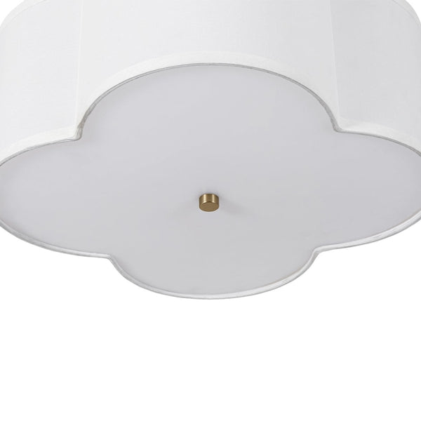 Chandelierias-White Fabric 4-Light Clover Shape Scalloped Drum Linen Flush Mount-Flush Mount-4-Light-