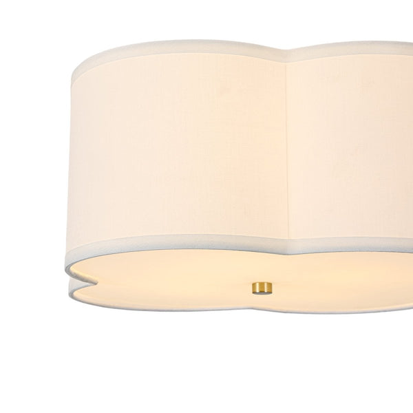 Chandelierias-White Fabric 4-Light Clover Shape Scalloped Drum Linen Flush Mount-Flush Mount-4-Light-