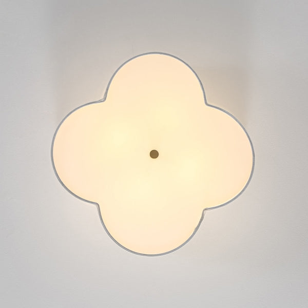 Chandelierias-White Fabric 4-Light Clover Shape Scalloped Drum Linen Flush Mount-Flush Mount-4-Light-