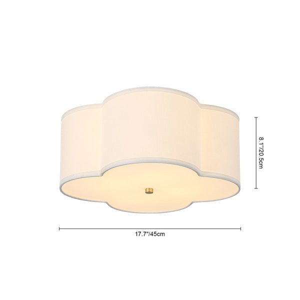 Chandelierias-White Fabric 4-Light Clover Shape Scalloped Drum Linen Flush Mount-Flush Mount-4-Light-