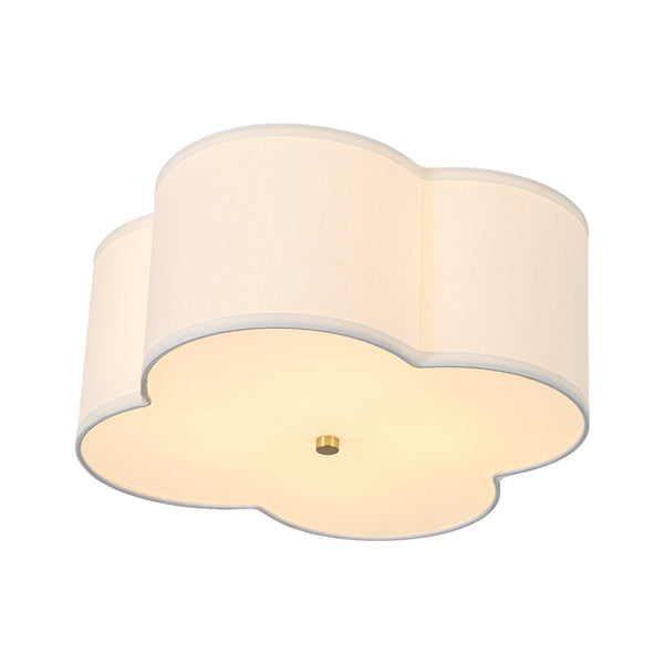 Chandelierias-White Fabric 4-Light Clover Shape Scalloped Drum Linen Flush Mount-Flush Mount-4-Light-