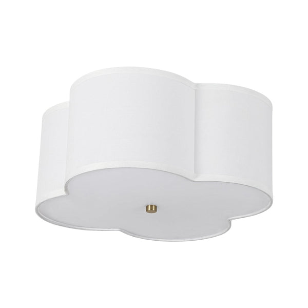 Chandelierias-White Fabric 4-Light Clover Shape Scalloped Drum Linen Flush Mount-Flush Mount-4-Light-