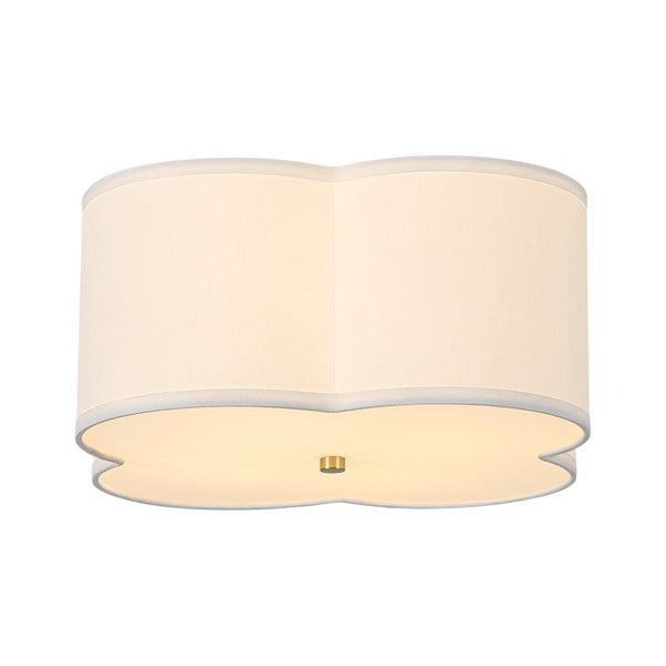Chandelierias-White Fabric 4-Light Clover Shape Scalloped Drum Linen Flush Mount-Flush Mount-4-Light-