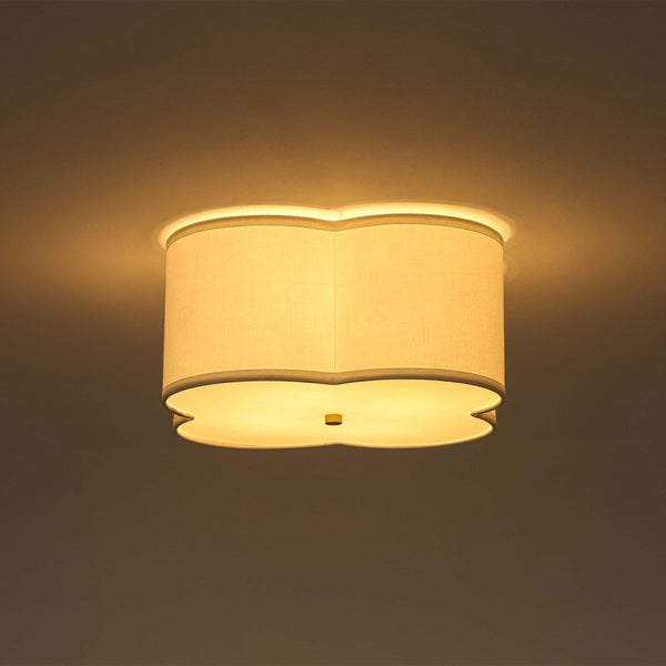 Chandelierias-White Fabric 4-Light Clover Shape Scalloped Drum Linen Flush Mount-Flush Mount-4-Light-