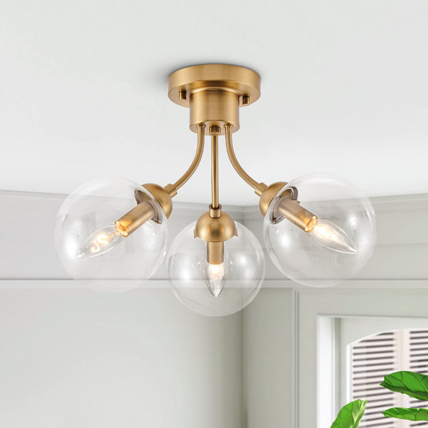 3-Light Glass Globe Semi-Flush Mount